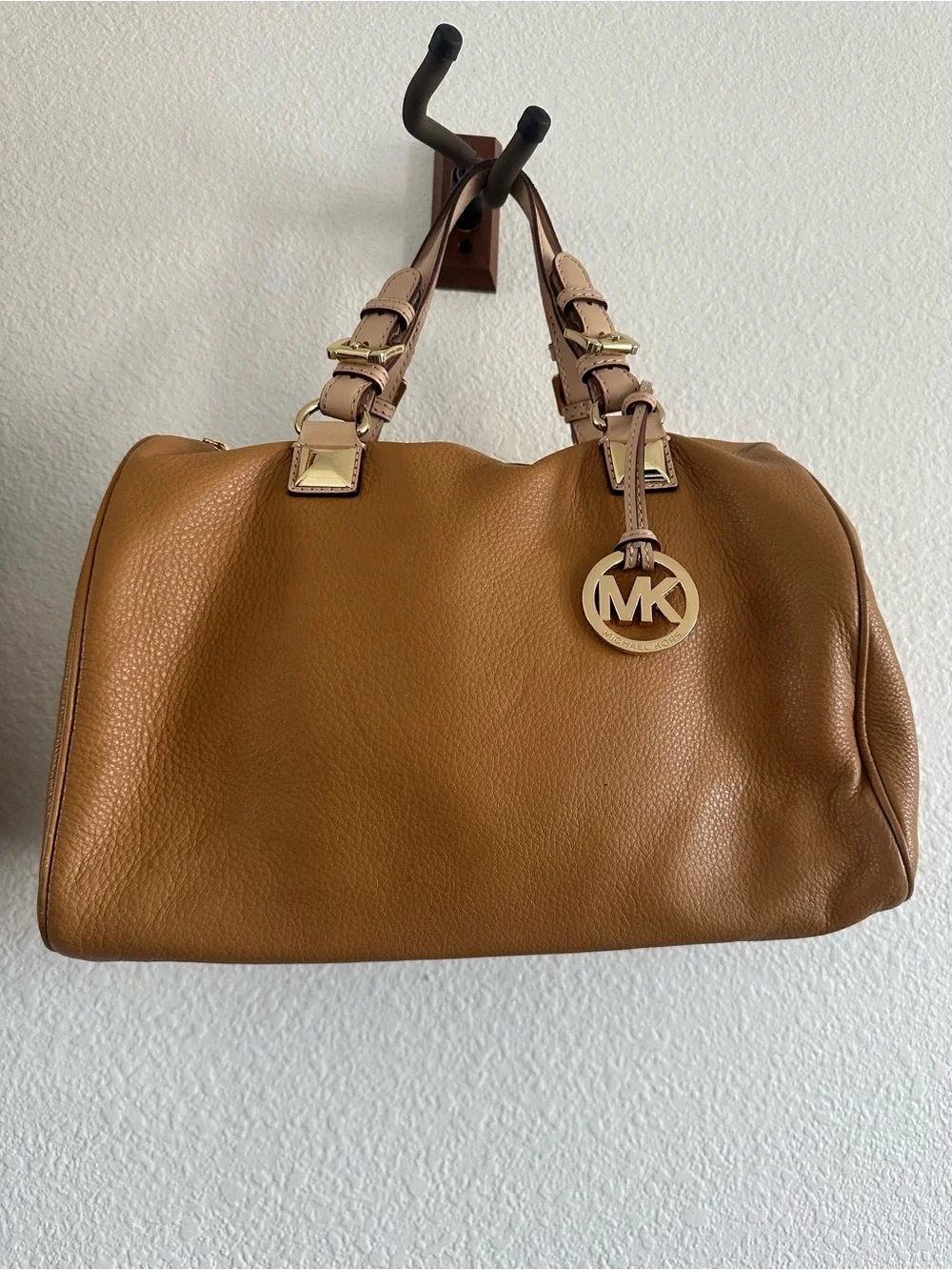 Michael Kors Grayson Leather Satchel Bag Luggage Brown Gold Hardware